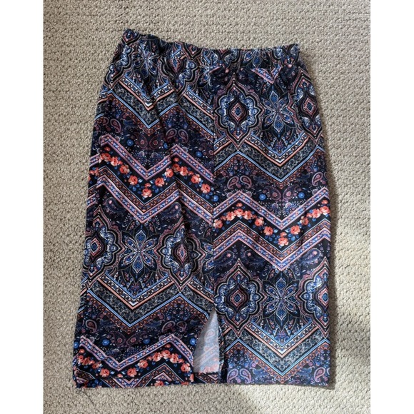 Women's Skirt Soft Stretch Pencil Size 1X FRENCH LAUNDRY Elastic Waist Boho Midi - Picture 2 of 4